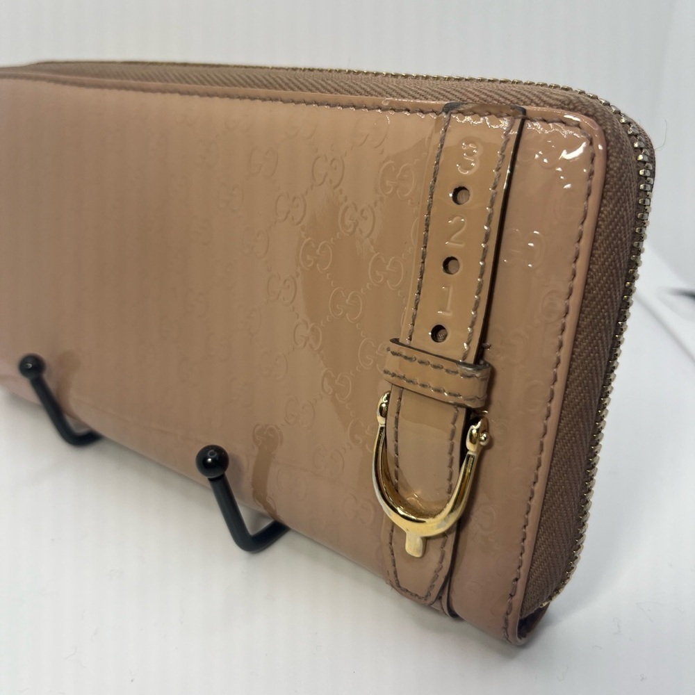 GUCCI Micro Guccisima Patent Leather Zip Around Wallet, Beige/Nude EUC - Picture 3 of 17